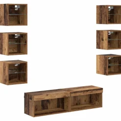 vidaXL Mueble de TV con cajón 8 pcs Cristal Madera envejecida Best
