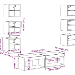 vidaXL Mueble de TV con cajón 8 pcs Cristal Madera envejecida Best