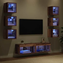 vidaXL Mueble de TV con cajón 8 pcs Cristal Madera envejecida Best