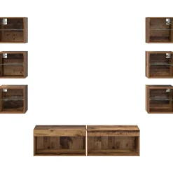 vidaXL Mueble de TV con cajón 8 pcs Cristal Madera envejecida Best