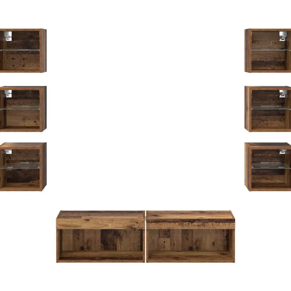 vidaXL Mueble de TV con cajón 8 pcs Cristal Madera envejecida Best