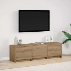 vidaXL Mueble de TV con LED con cajón 140 x 34 x 40 cm Roble artesanal Discount