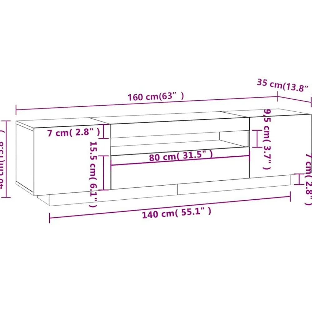 vidaXL Muebles Tv-Mueble de TV con luces LED 160x35x40 cm