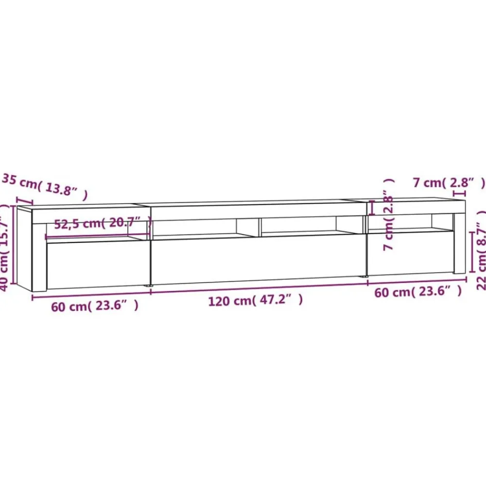 vidaXL Muebles Tv-Mueble de TV con luces LED gris hormigón 240x35x40 cm