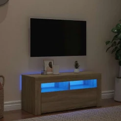 vidaXL Mueble de TV con luces LED 90x35x40 cm Roble Sonoma