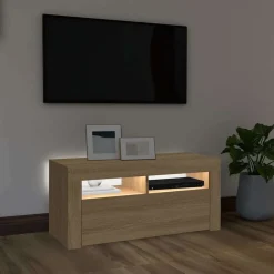 vidaXL Mueble de TV con luces LED 90x35x40 cm Roble Sonoma