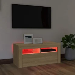 vidaXL Mueble de TV con luces LED 90x35x40 cm Roble Sonoma