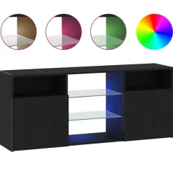 vidaXL Mueble de TV con luces LED 120x30x50 cm Roble negro Discount