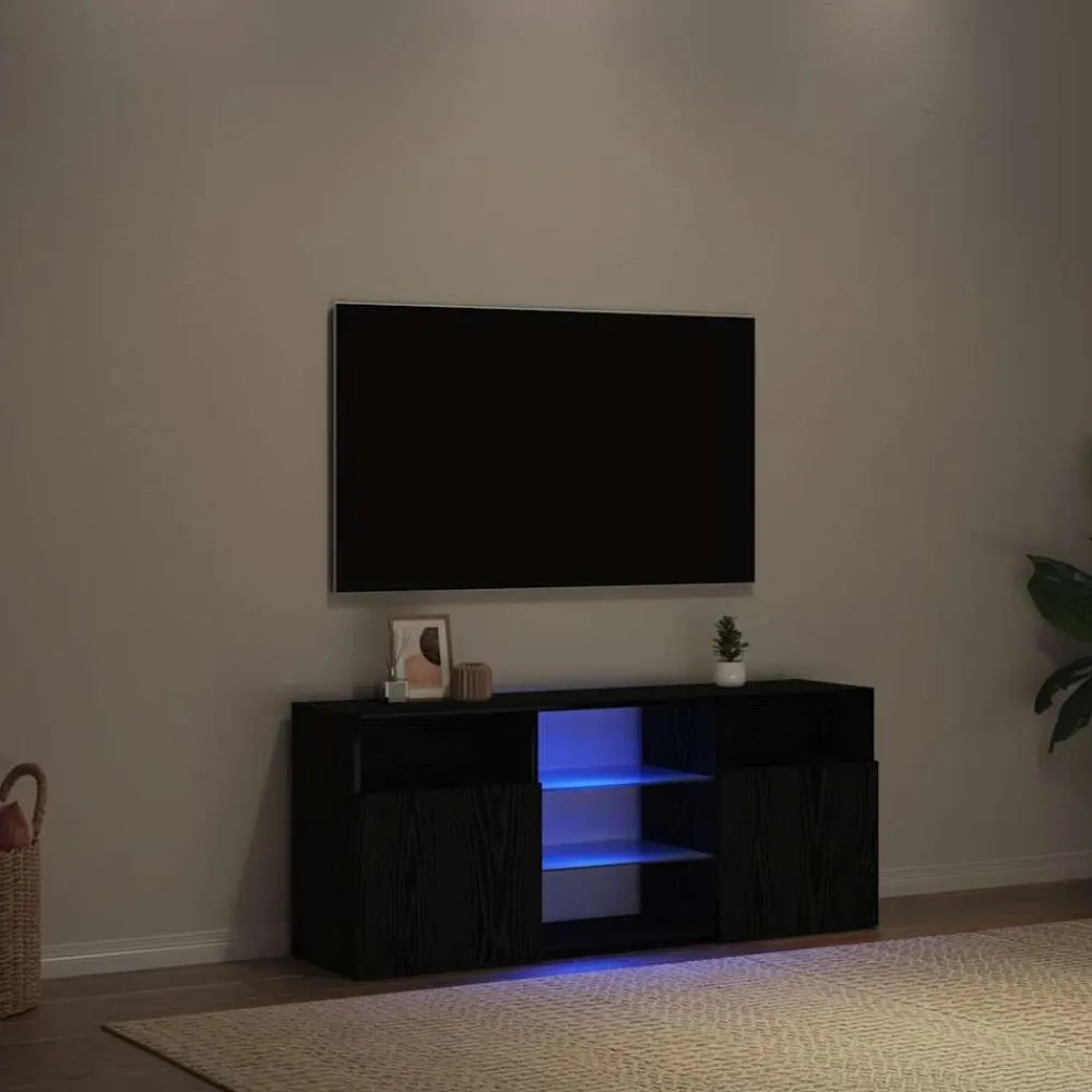 vidaXL Mueble de TV con luces LED 120x30x50 cm Roble negro Discount