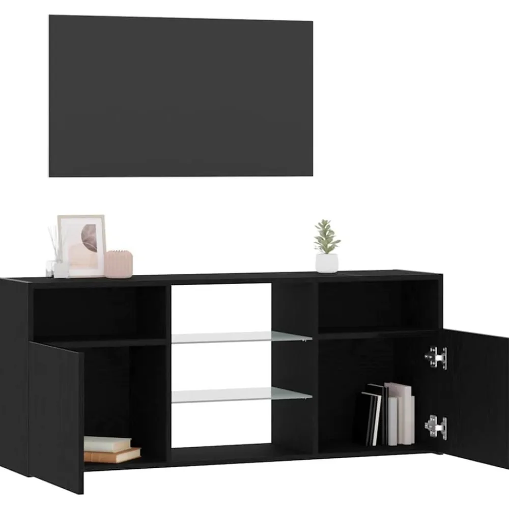 vidaXL Mueble de TV con luces LED 120x30x50 cm Roble negro Discount