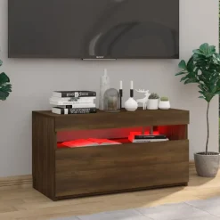 vidaXL Muebles Tv-Mueble de TV con luces LED roble marrón 75x35x40 cm