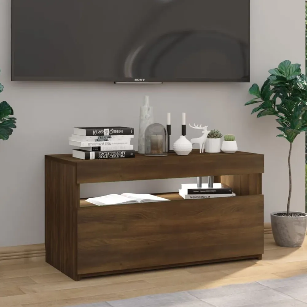 vidaXL Muebles Tv-Mueble de TV con luces LED roble marrón 75x35x40 cm