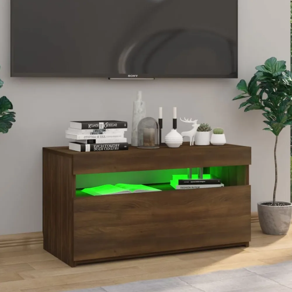 vidaXL Muebles Tv-Mueble de TV con luces LED roble marrón 75x35x40 cm