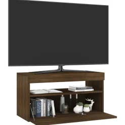 vidaXL Muebles Tv-Mueble de TV con luces LED roble marrón 75x35x40 cm