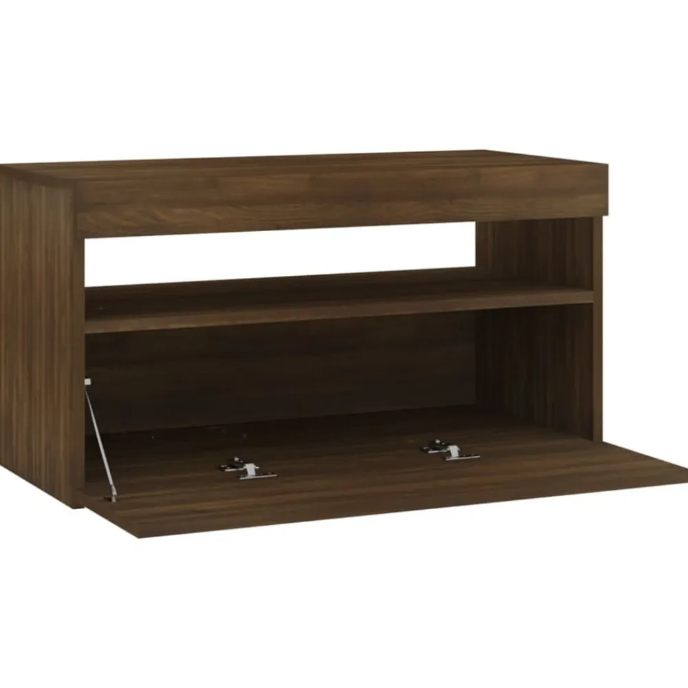 vidaXL Muebles Tv-Mueble de TV con luces LED roble marrón 75x35x40 cm