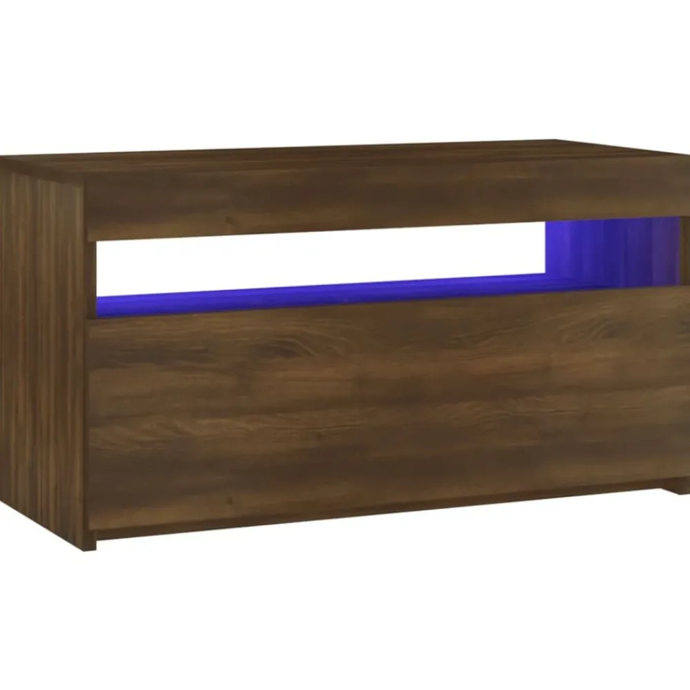 vidaXL Muebles Tv-Mueble de TV con luces LED roble marrón 75x35x40 cm