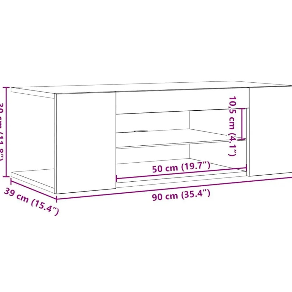 vidaXL Mueble de TV con luces LED 90x39x30 cm Negro Clearance