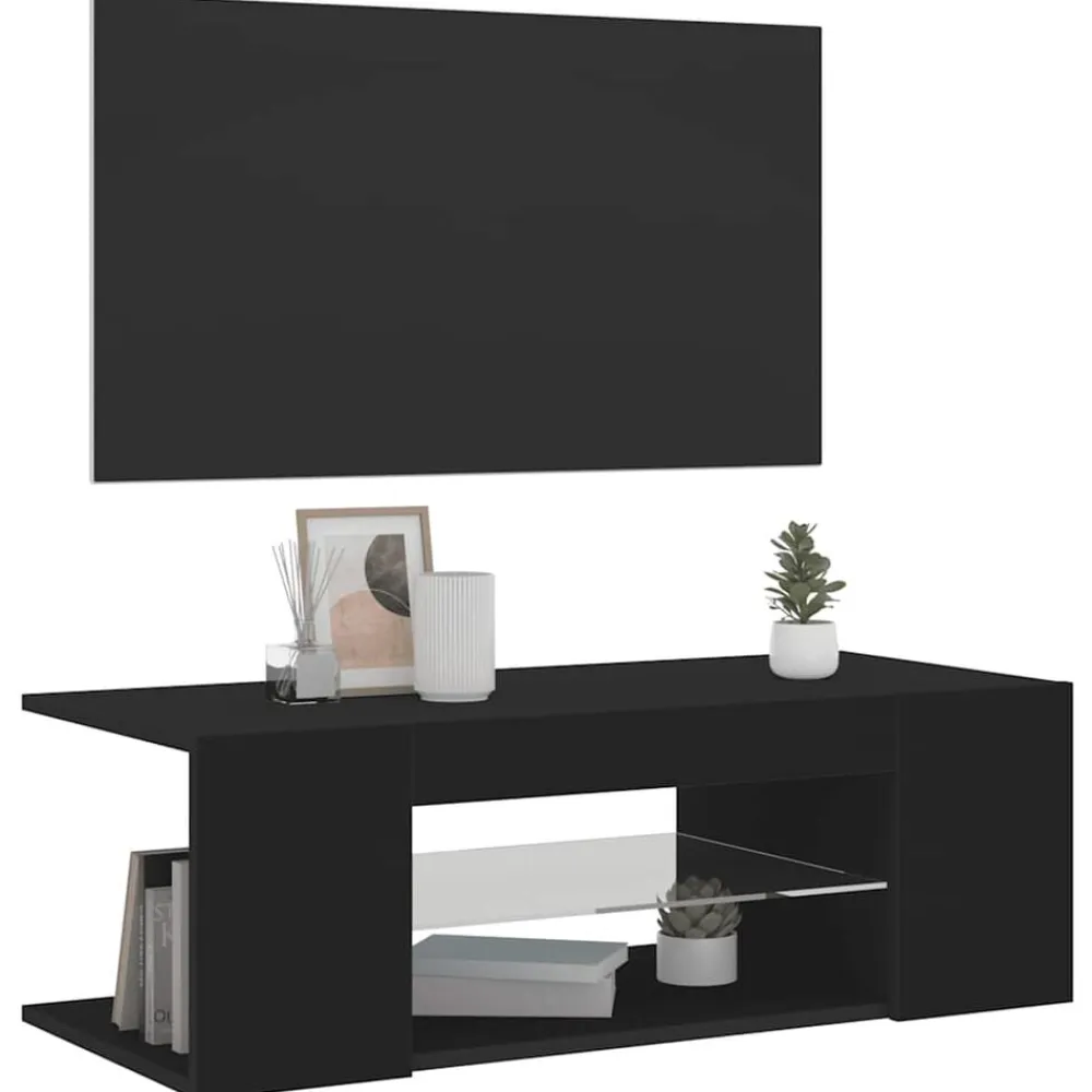 vidaXL Mueble de TV con luces LED 90x39x30 cm Negro Clearance