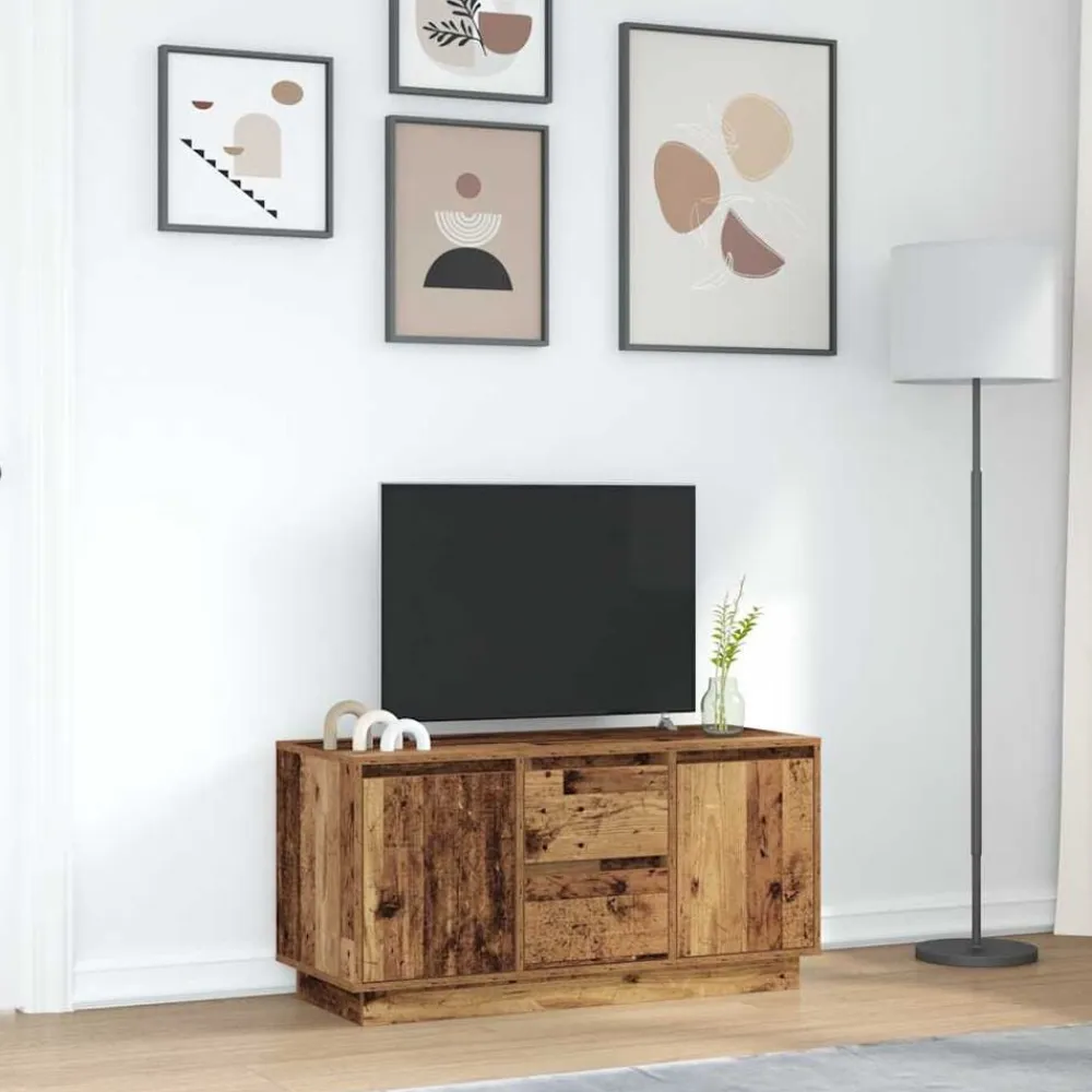 vidaXL Muebles Tv-Mueble de TV con luces LED madera vieja 100x41x50 cm