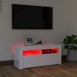 vidaXL Mueble de TV con luces LED 90x35x40 cm Blanco brillante Outlet