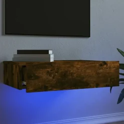 vidaXL Mueble de TV con luces LED 60x35x15,5 cm Roble ahumado Best