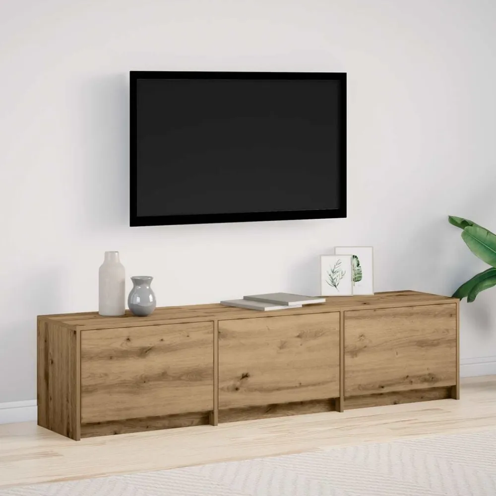vidaXL Muebles Tv-Mueble de TV con LED con cajón Roble artesanal 165 x 34 x 40 cm