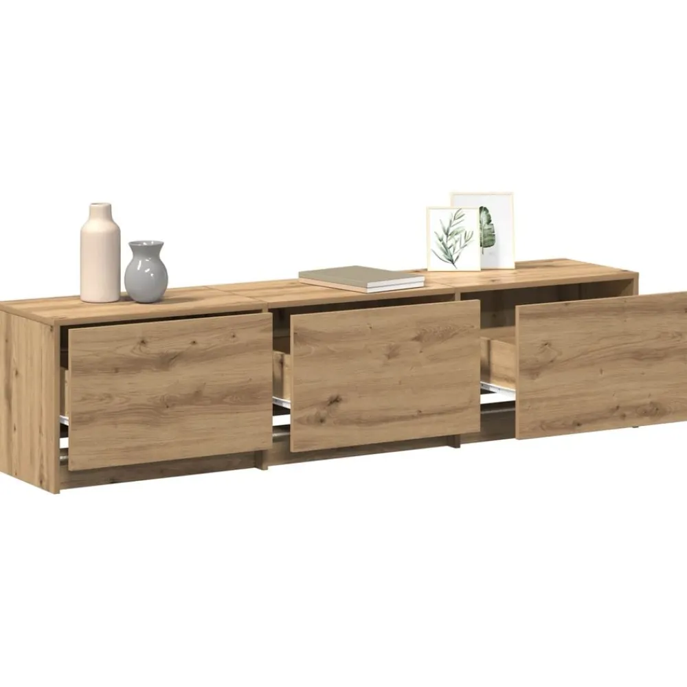 vidaXL Muebles Tv-Mueble de TV con LED con cajón Roble artesanal 165 x 34 x 40 cm