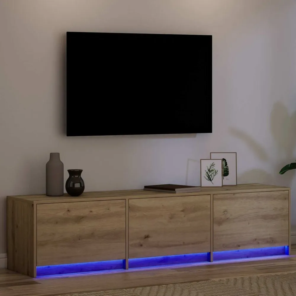 vidaXL Muebles Tv-Mueble de TV con LED con cajón Roble artesanal 165 x 34 x 40 cm