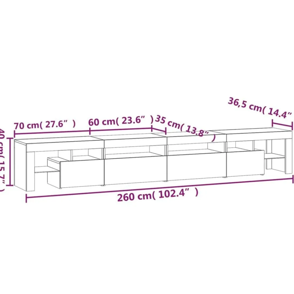 vidaXL Mueble de TV con luces LED gris hormigón 260x36,5x40 cm Gris hormigón Discount