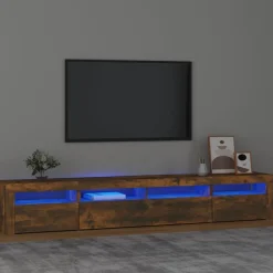 vidaXL Mueble de TV con luces LED color 240x35x40 cm Roble ahumado Discount