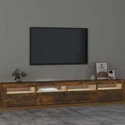 vidaXL Mueble de TV con luces LED color 240x35x40 cm Roble ahumado Discount