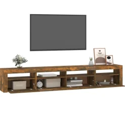 vidaXL Mueble de TV con luces LED color 240x35x40 cm Roble ahumado Discount