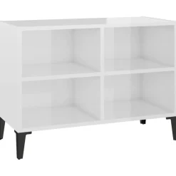vidaXL Mueble de TV con patas de metal 69,5x30x50 cm Blanco brillante Best