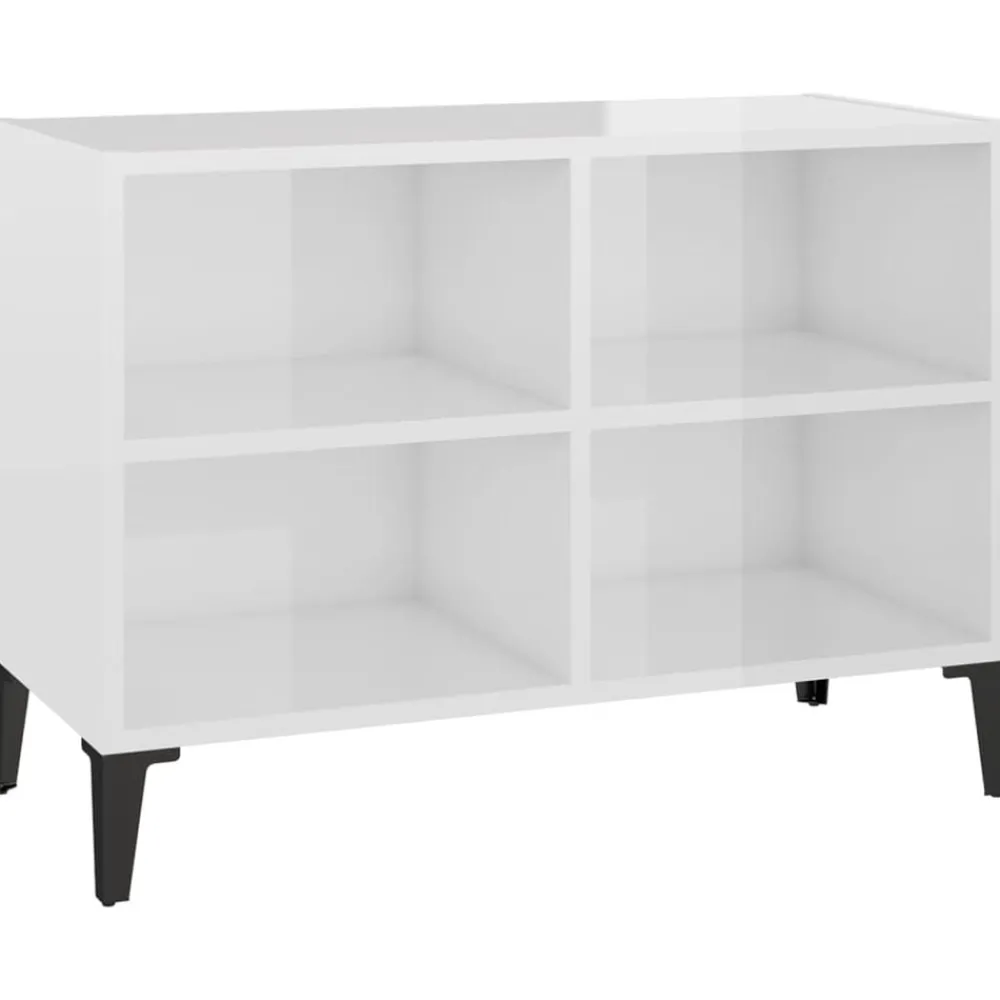 vidaXL Mueble de TV con patas de metal 69,5x30x50 cm Blanco brillante Best