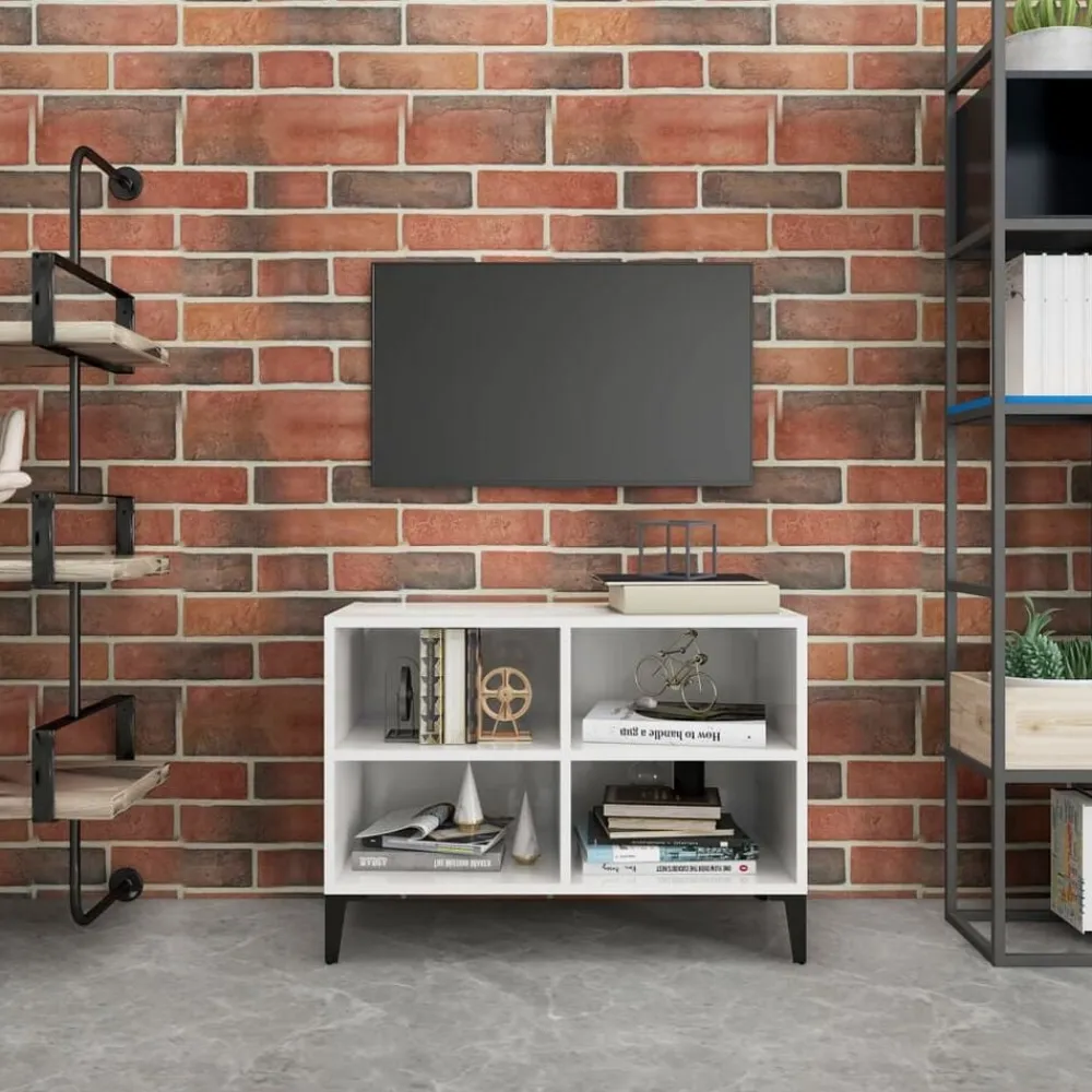 vidaXL Mueble de TV con patas de metal 69,5x30x50 cm Blanco brillante Best