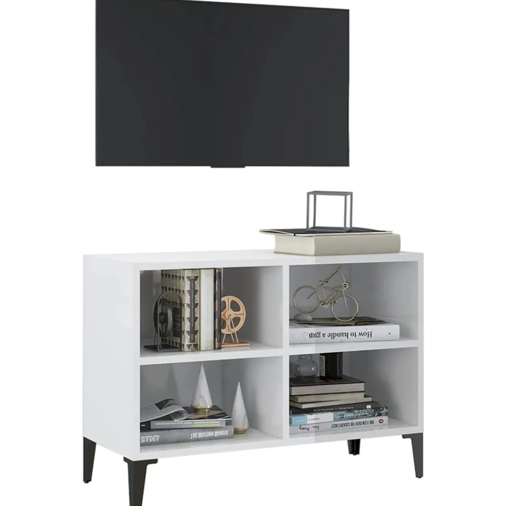 vidaXL Mueble de TV con patas de metal 69,5x30x50 cm Blanco brillante Best