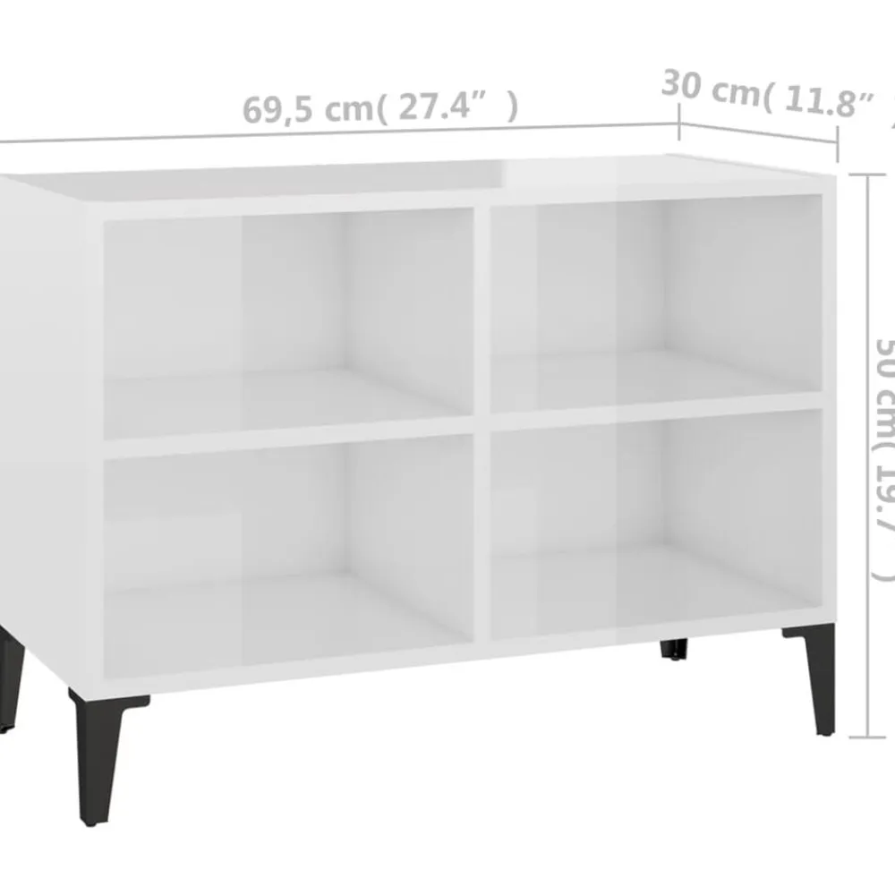 vidaXL Mueble de TV con patas de metal 69,5x30x50 cm Blanco brillante Best