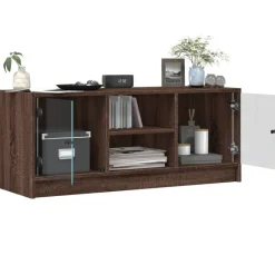 vidaXL Mueble de TV con puertas de vidrio marrón roble 102x37x42 cm Marr&oacute;n roble Hot