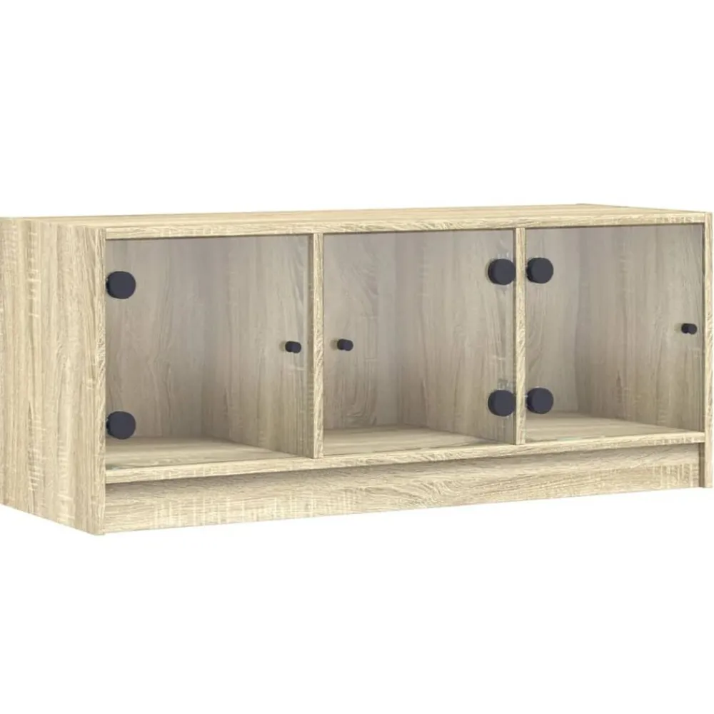 vidaXL Mueble de TV con puertas de vidrio 102x37x42 cm Roble Sonoma Discount