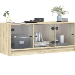 vidaXL Mueble de TV con puertas de vidrio 102x37x42 cm Roble Sonoma Discount