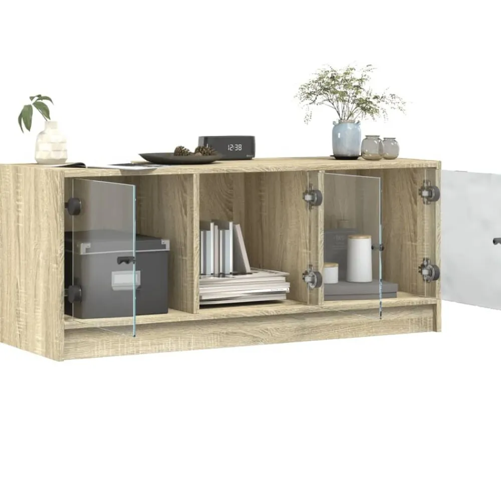 vidaXL Mueble de TV con puertas de vidrio 102x37x42 cm Roble Sonoma Discount