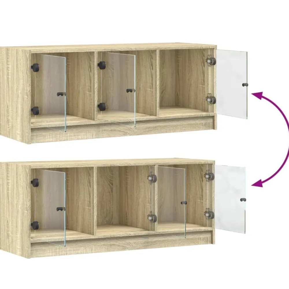 vidaXL Mueble de TV con puertas de vidrio 102x37x42 cm Roble Sonoma Discount