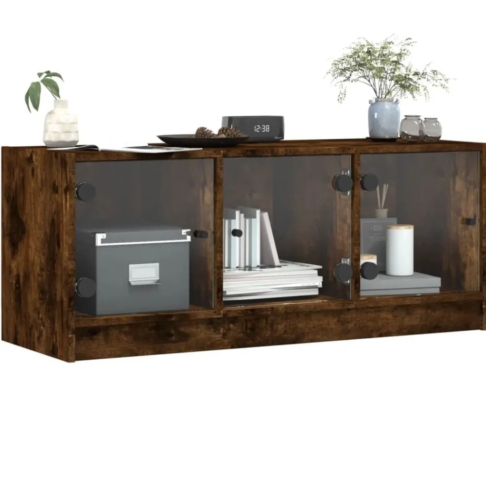 vidaXL Mueble de TV con puertas de vidrio 102x37x42 cm Roble ahumado Hot