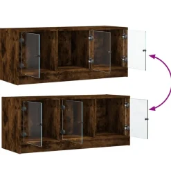vidaXL Mueble de TV con puertas de vidrio 102x37x42 cm Roble ahumado Hot
