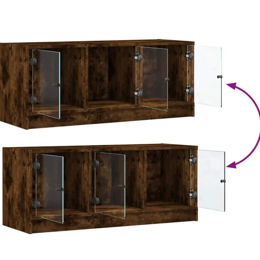 vidaXL Mueble de TV con puertas de vidrio 102x37x42 cm Roble ahumado Hot