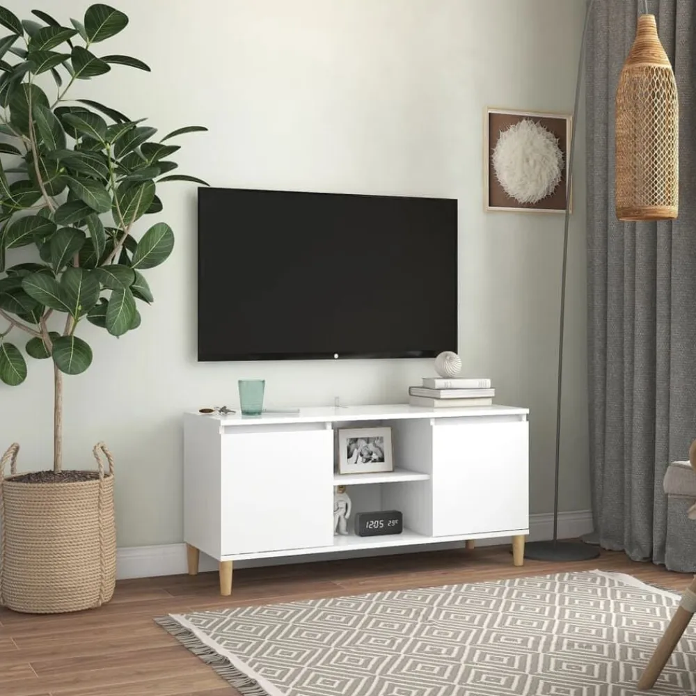 vidaXL Muebles Tv-Mueble de TV con patas de madera maciza 103,5x35x50 cm