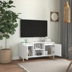 vidaXL Muebles Tv-Mueble de TV con patas de madera maciza 103,5x35x50 cm