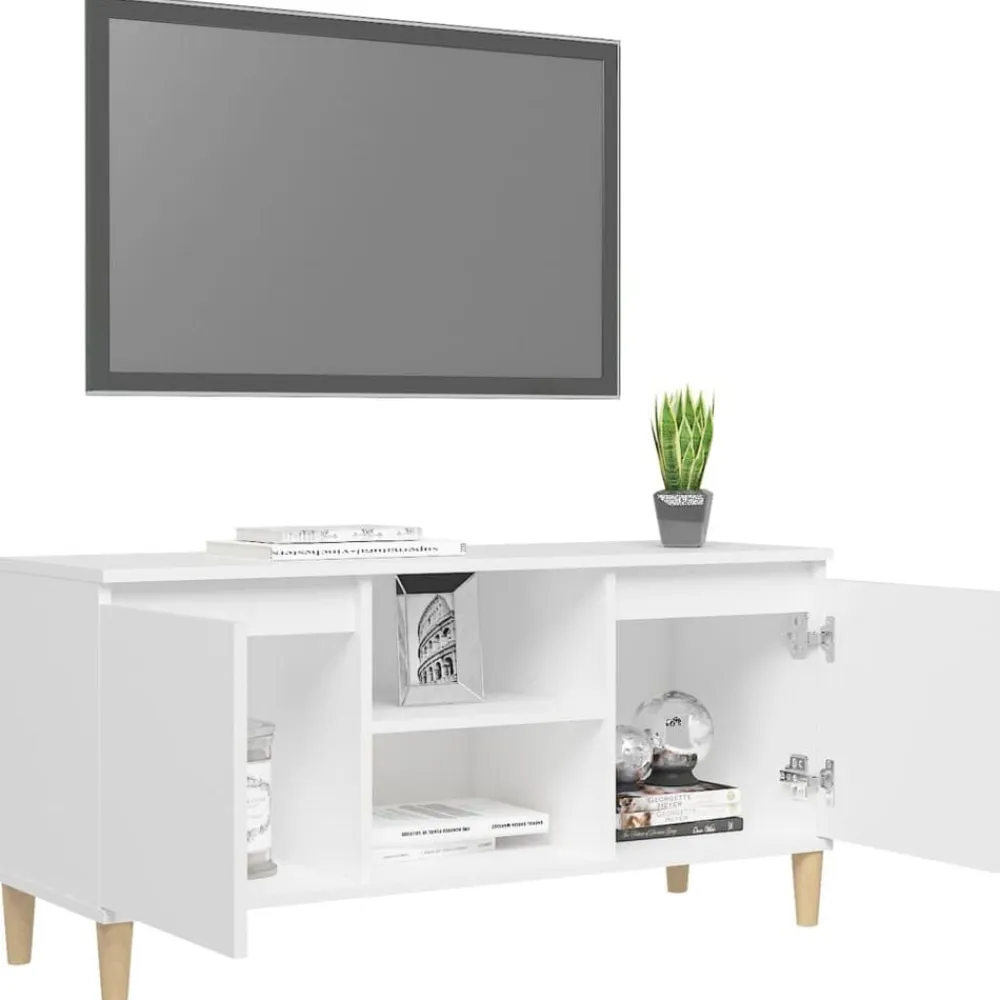 vidaXL Muebles Tv-Mueble de TV con patas de madera maciza 103,5x35x50 cm