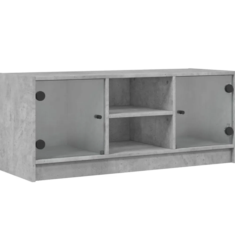 vidaXL Muebles Tv-Mueble de TV con puertas de vidrio gris hormigón 102x37x42 cm