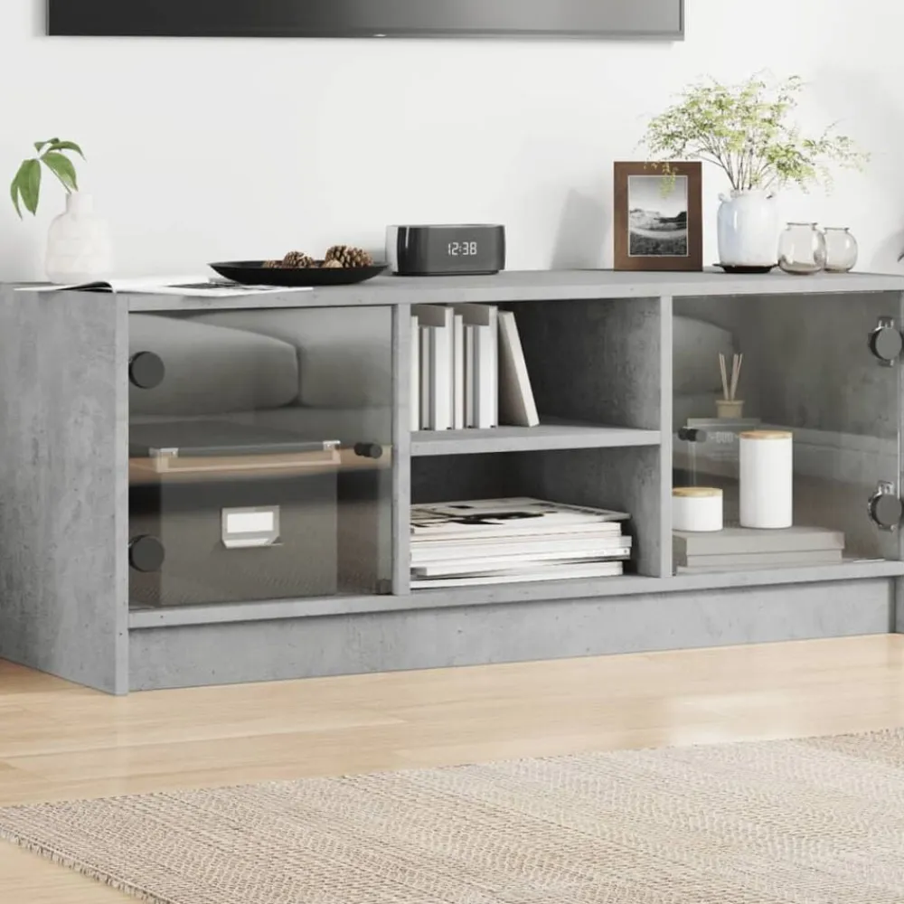 vidaXL Muebles Tv-Mueble de TV con puertas de vidrio gris hormigón 102x37x42 cm